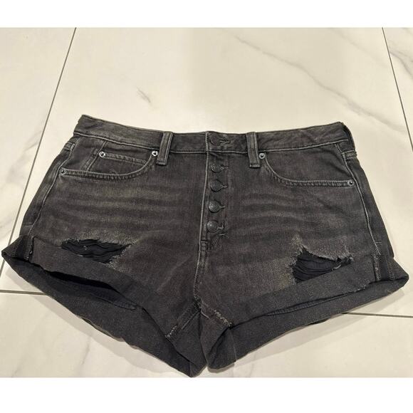 Free People Black Distressed Rolled Cutoff Super Short  Mambo Shorts Size 29 - Picture 1 of 12